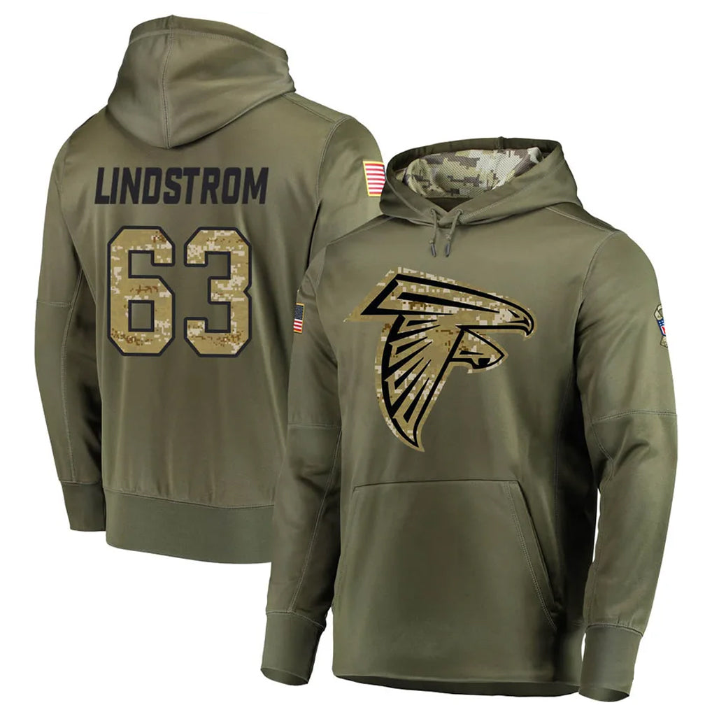 Odoa A.Falcons #63 Chris Lindstrom Player Olive Salute to Service Club Fleece Hoodie Stitched Jerseys
