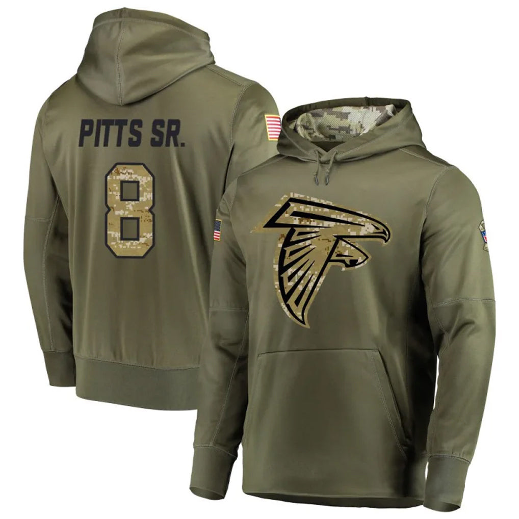 Odoa A.Falcons #8 Kyle Pitts Player Salute to Service Club Fleece Olive Hoodie Stitched Jerseys