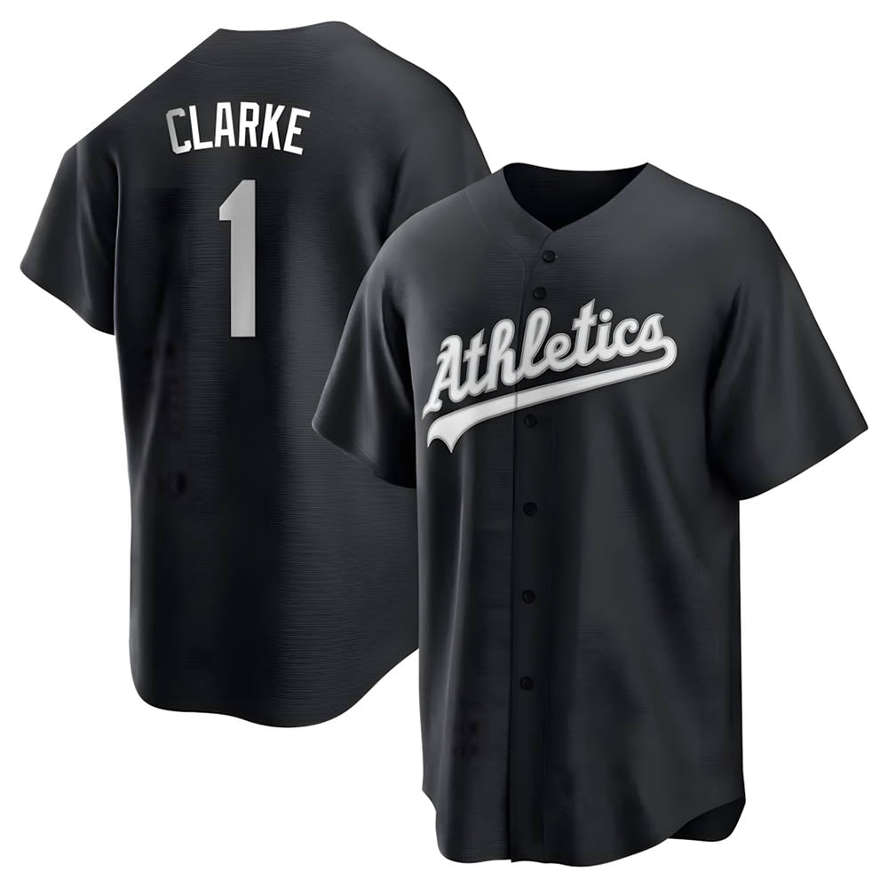 Odoa Athletics #1 Denzel Clarke player Black&White Replica Stitched Jersey