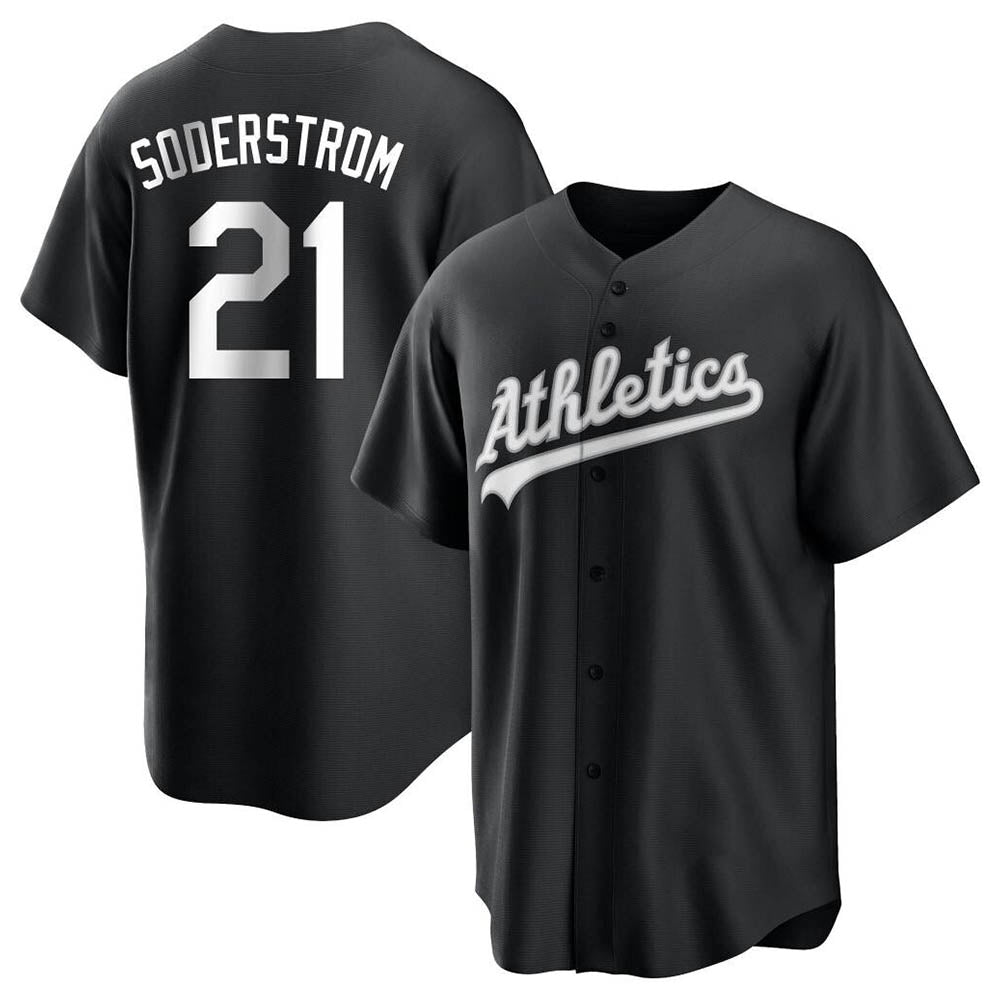 Odoa Athletics #21 Tyler Soderstrom Player Black&White Replica Stitched Jersey