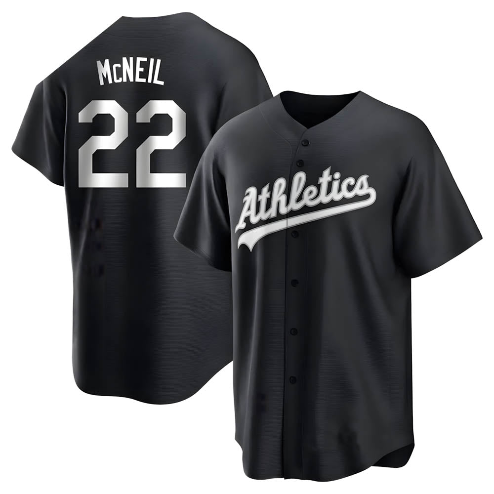 Odoa Athletics #22 Jeff McNeil player Black&White Replica Stitched Jersey