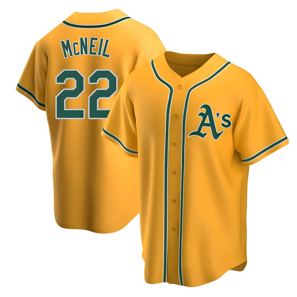 Odoa Athletics #22 Jeff McNeil player Gold Replica Alternate Stitched Jersey