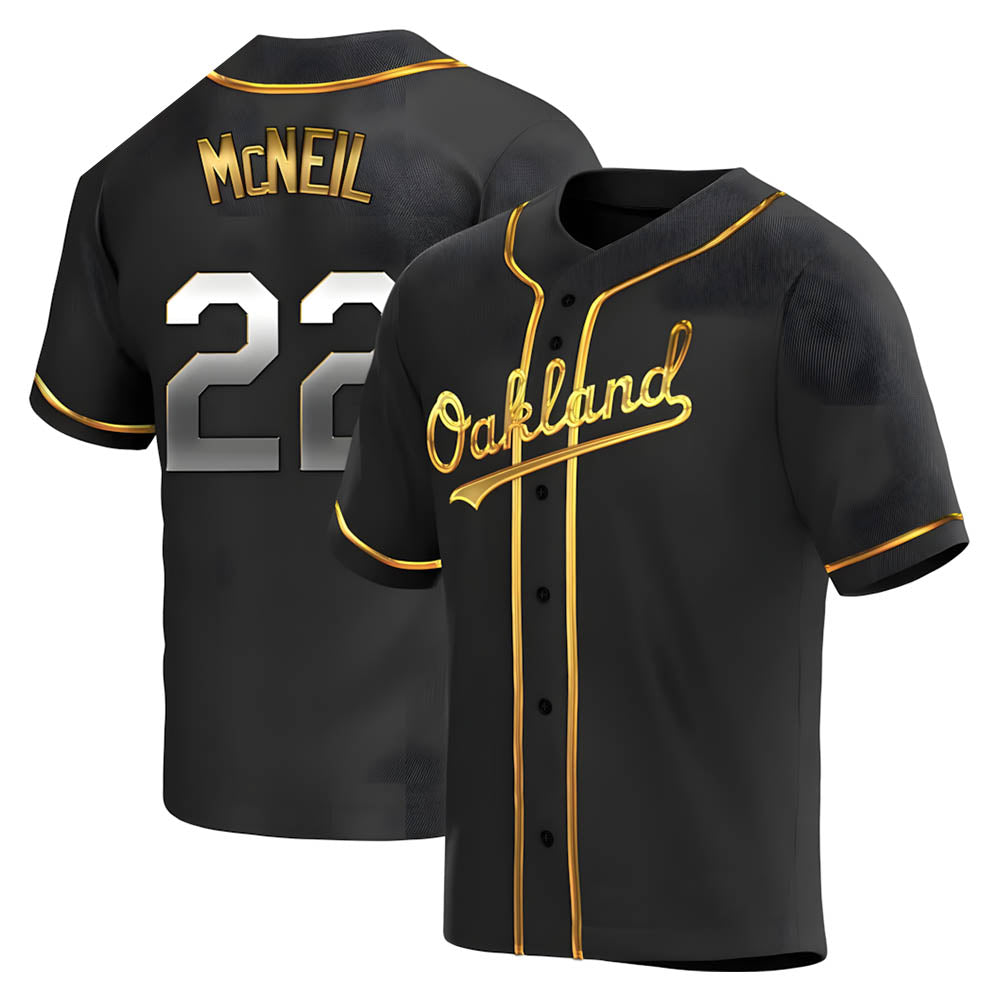 Odoa Athletics #22 Jeff McNeil player Gold Replica Black en Alternate Stitched Jersey