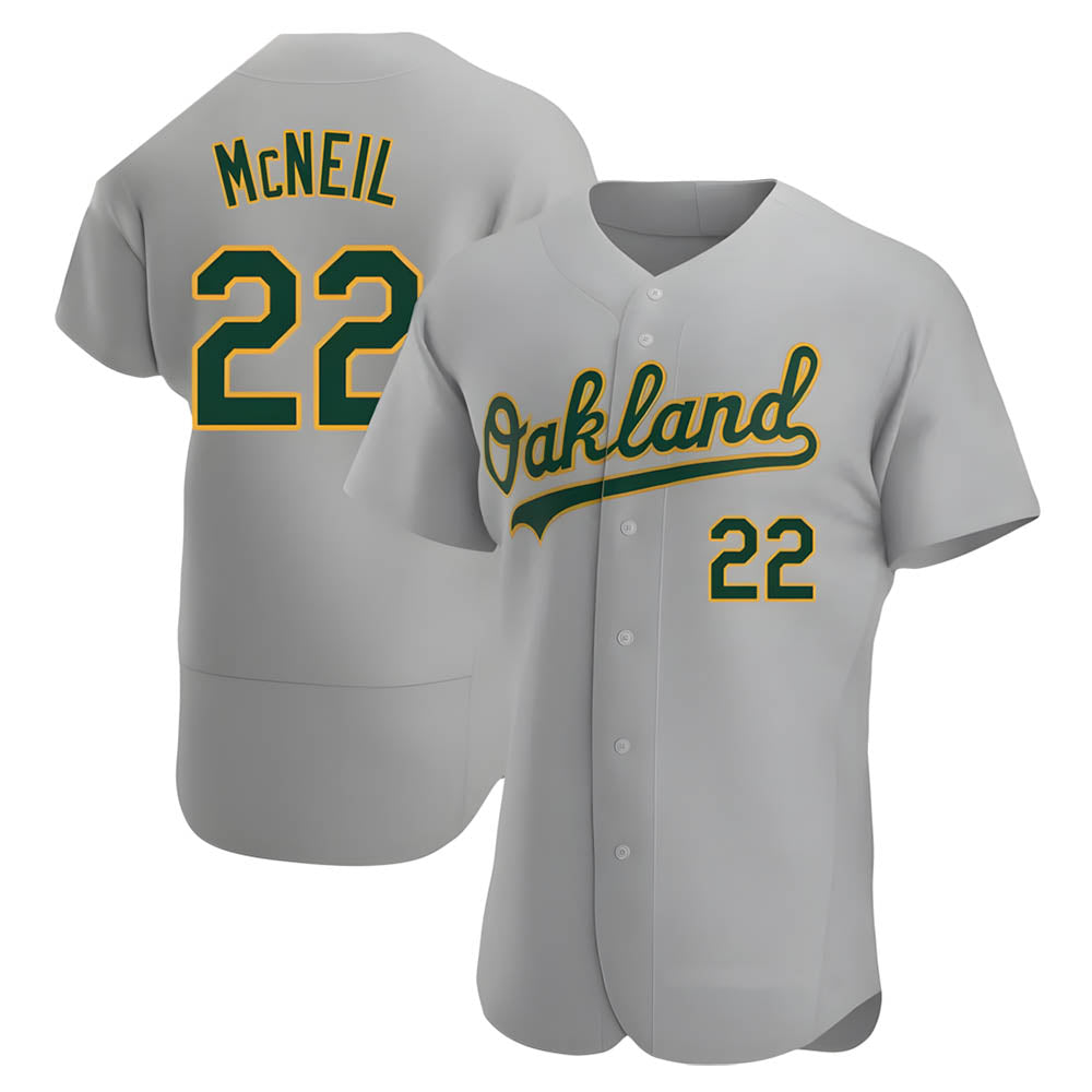 Odoa Athletics #22 Jeff McNeil player Gray Authentic Road Stitched Jersey