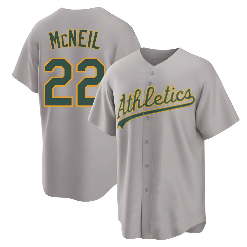 Odoa Athletics #22 Jeff McNeil player Gray Replica Away Stitched Jersey