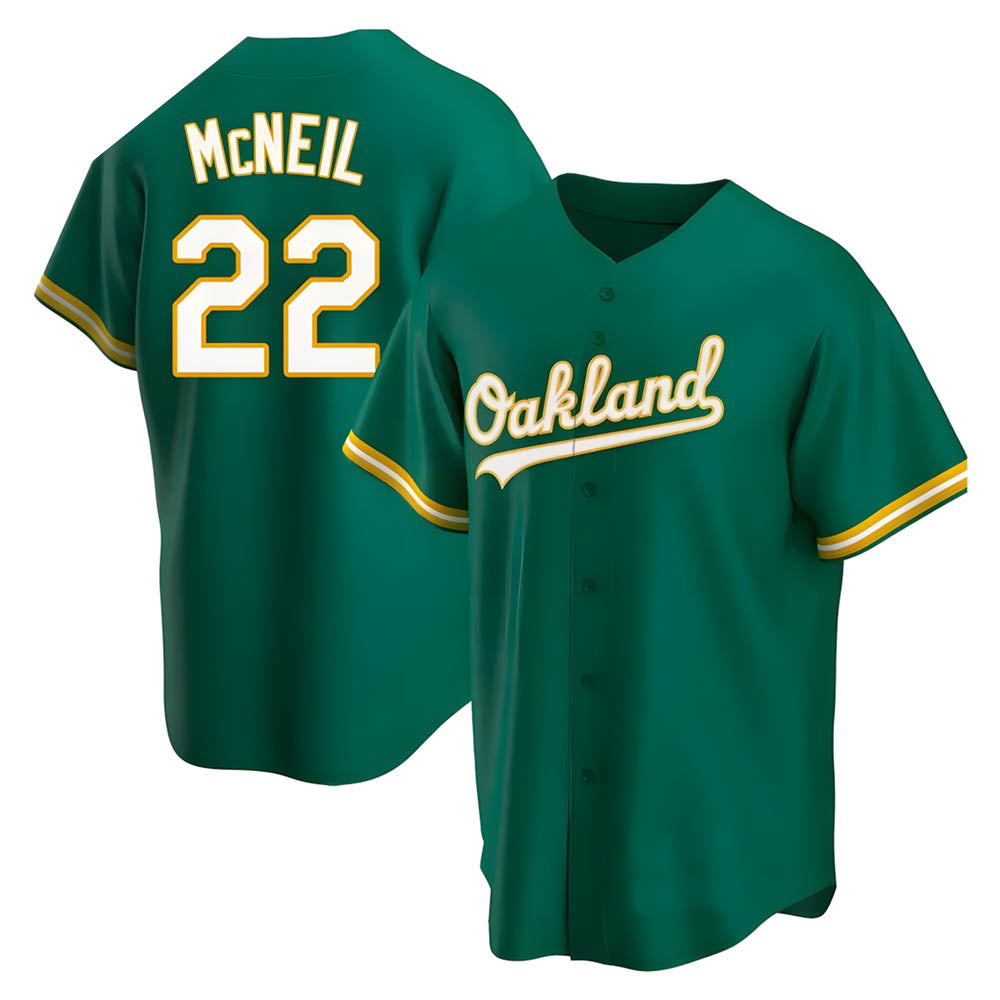 Odoa Athletics #22 Jeff McNeil player Green Replica Kelly Alternate Stitched Jersey