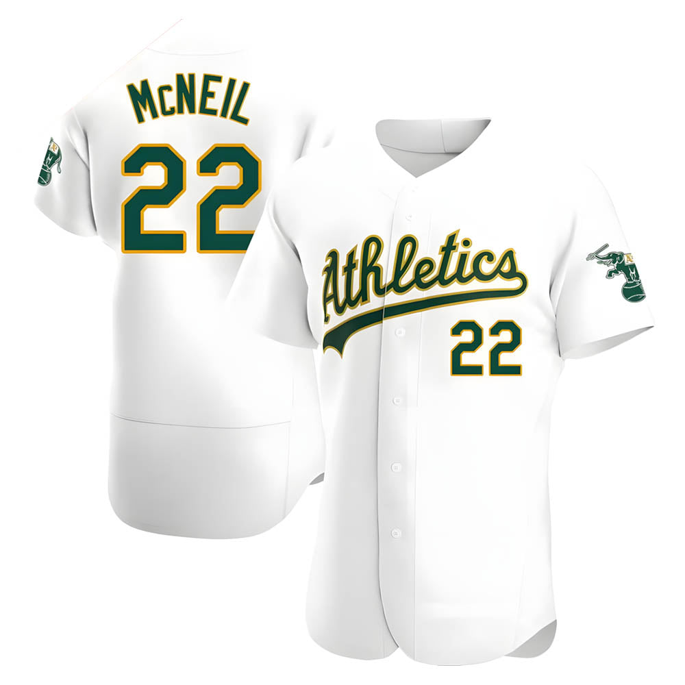 Odoa Athletics #22 Jeff McNeil player White Authentic Home Stitched Jersey