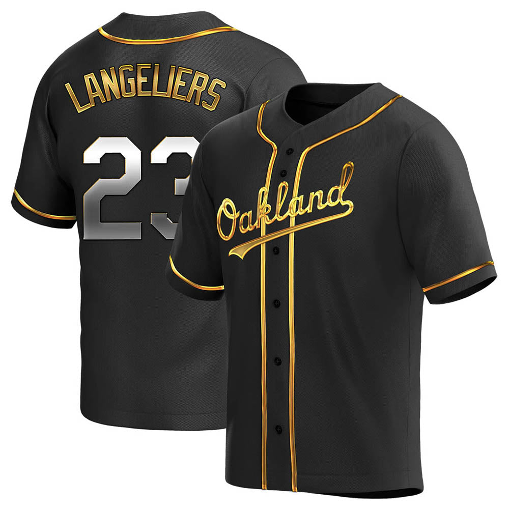 Odoa Athletics #23 Shea Langeliers Player Black Golden Replica Alternate Stitched Jerseys