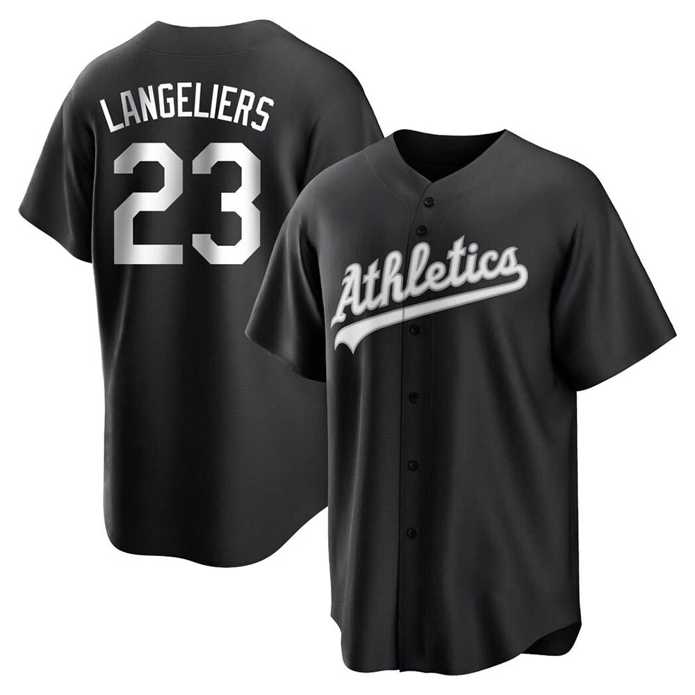 Odoa Athletics #23 Shea Langeliers Player Black&White Replica Stitched Jerseys