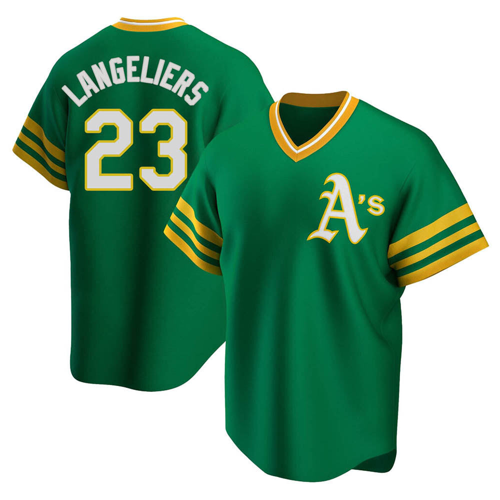 Odoa Athletics #23 Shea Langeliers Player Green Replica Cooperstown Collection T shirt Stitched Jerseys