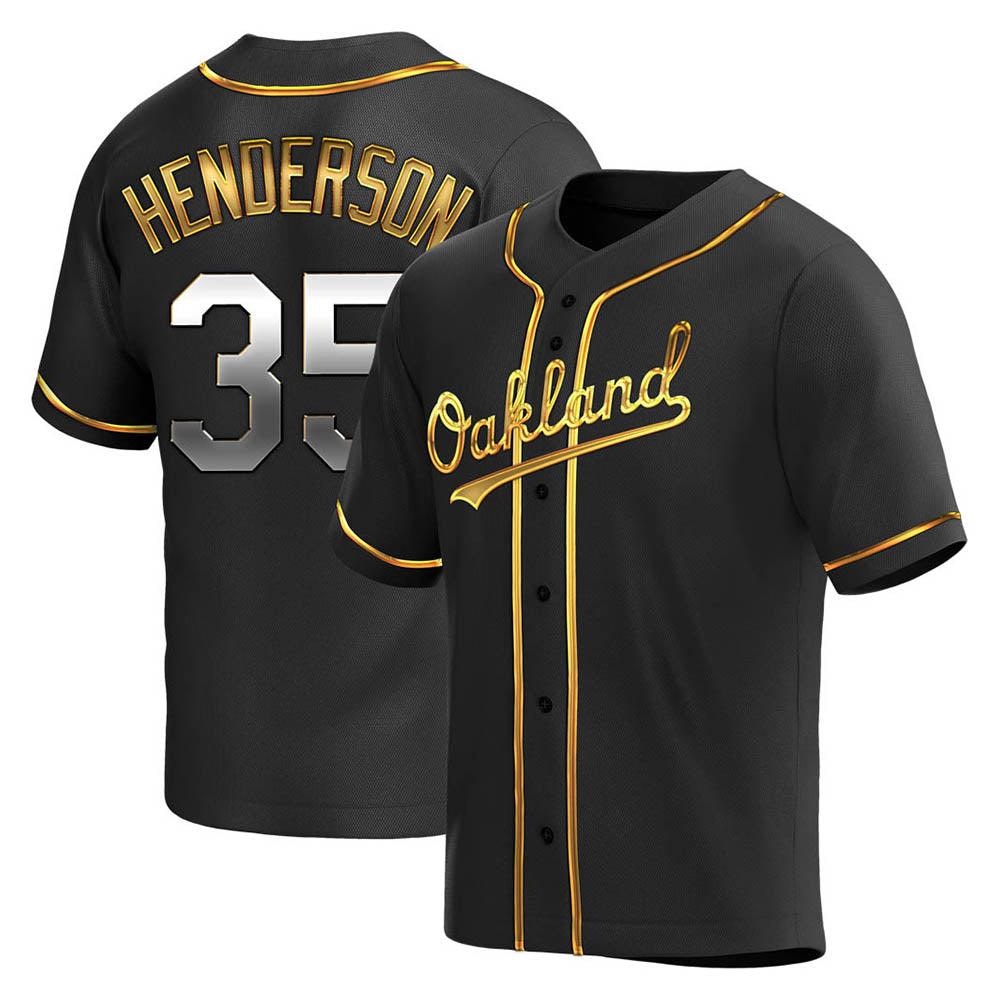 Odoa Athletics #35 Rickey Henderson Player Black Golden Replica Alternate Stitched Jersey