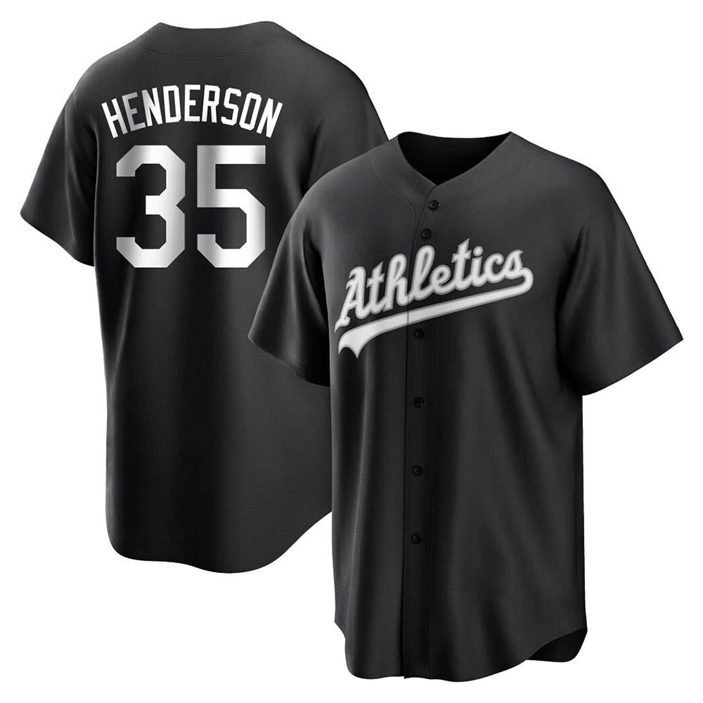 Odoa Athletics #35 Rickey Henderson Player Black&White Replica Stitched Jersey