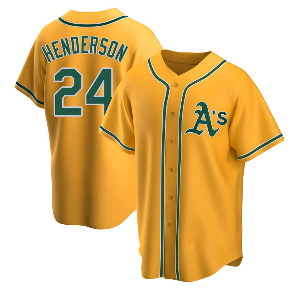 Odoa Athletics #24 Rickey Henderson Player Gold Replica Alternate Stitched Jersey