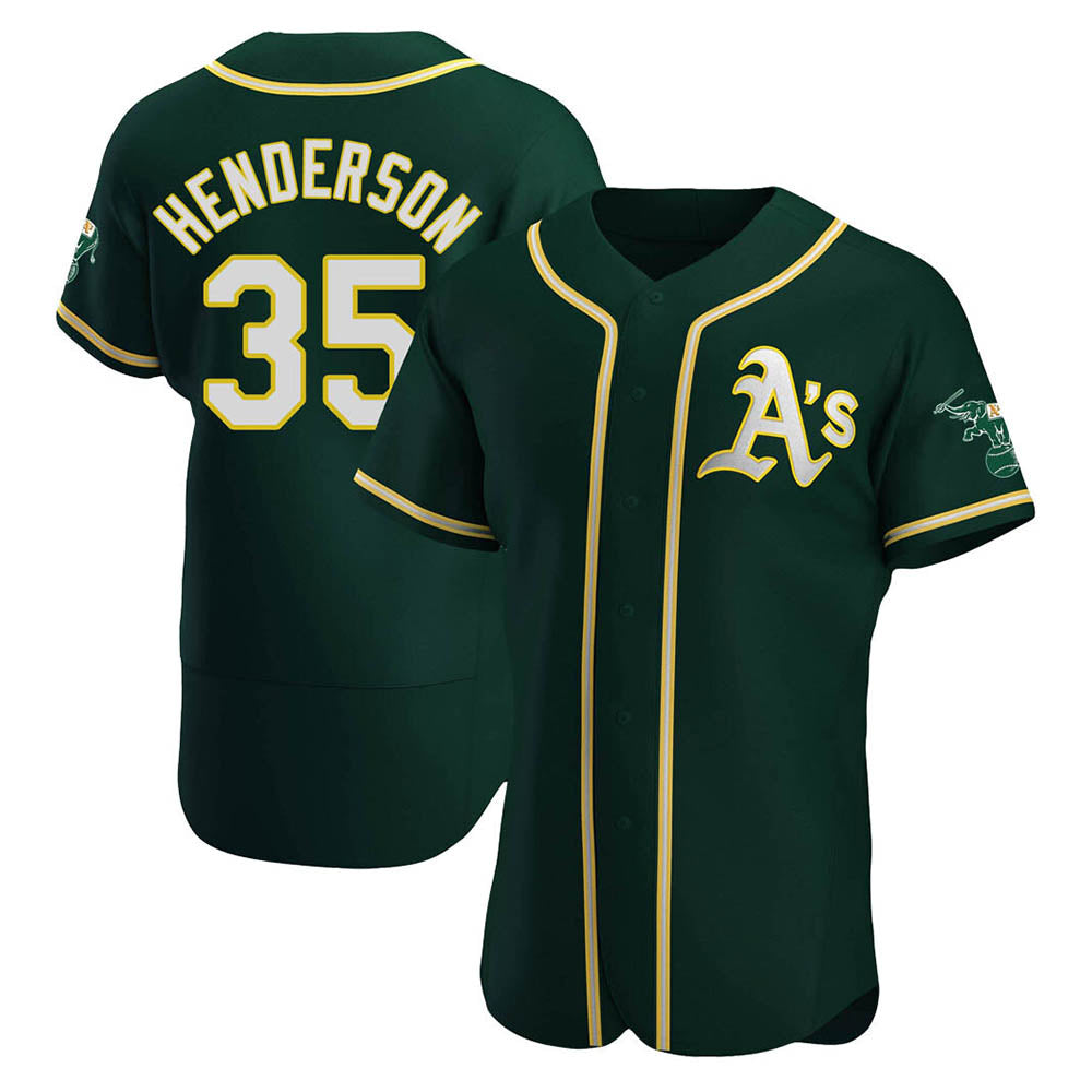 Odoa Athletics #35 Rickey Henderson Player Green Authentic Alternate Stitched Jersey