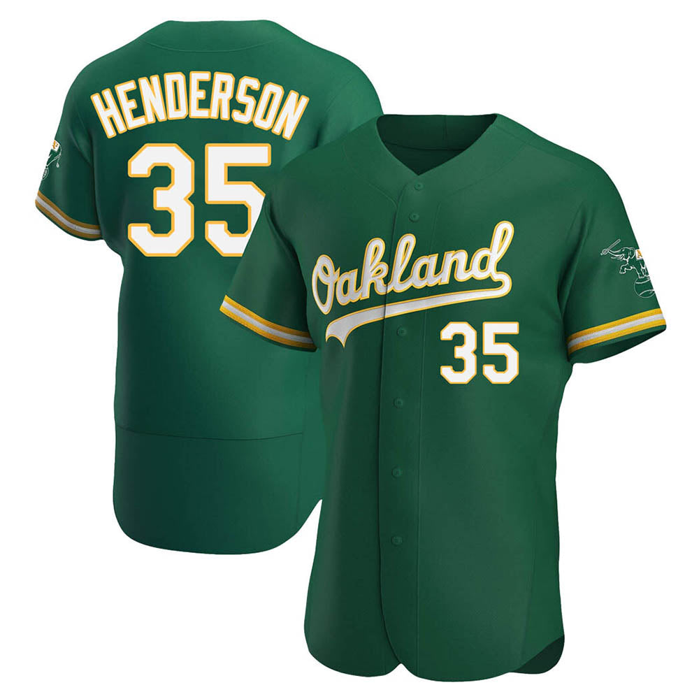 Odoa Athletics #35 Rickey Henderson Player Green Authentic Kelly Alternate Stitched Jersey