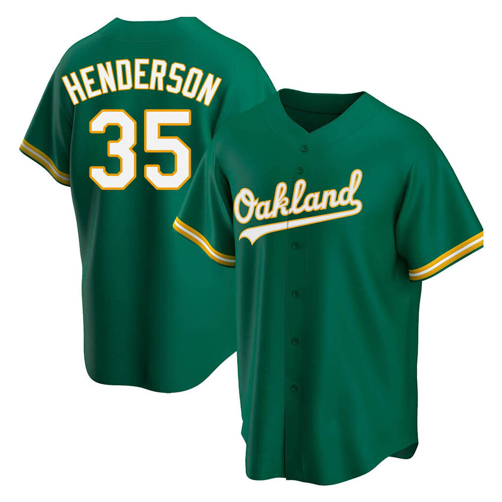 Odoa Athletics #35 Rickey Henderson Player Green Replica Kelly Alternate Stitched Jersey