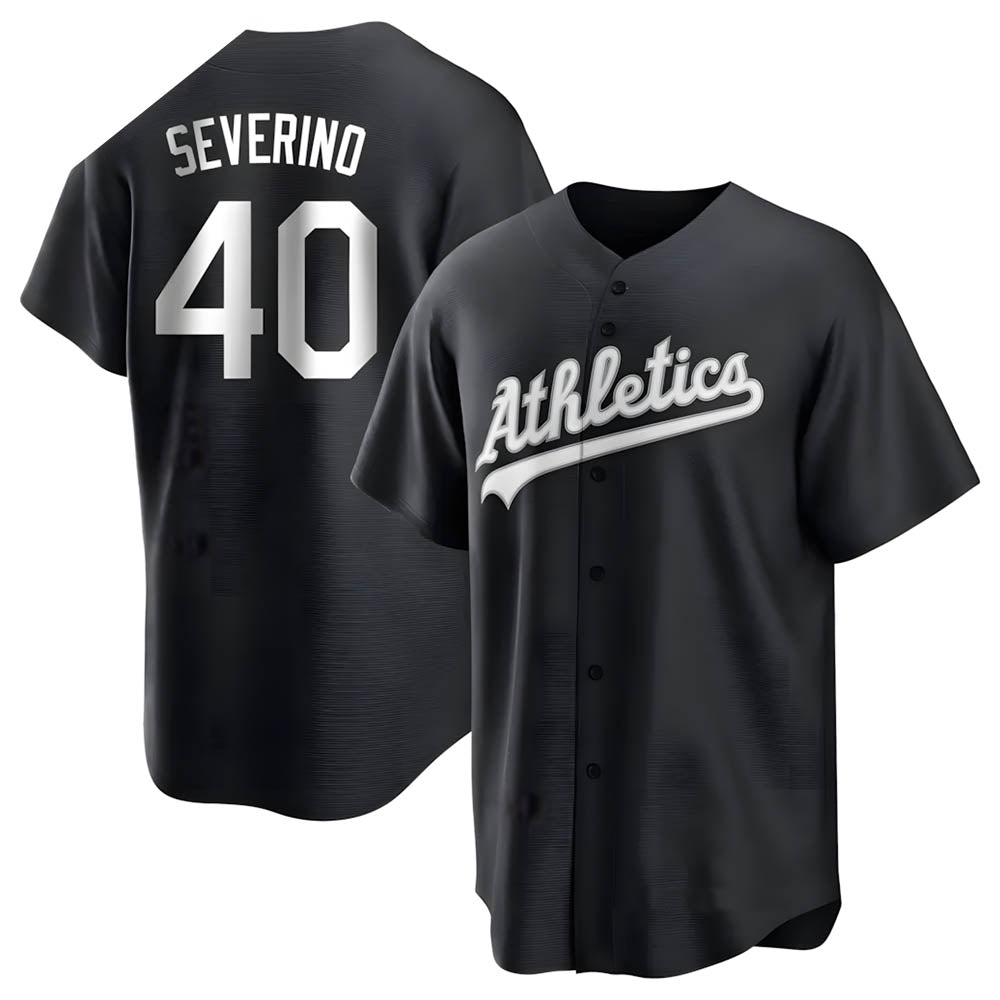 Odoa Athletics #40 Luis Severino player Black&White Replica Stitched Jersey