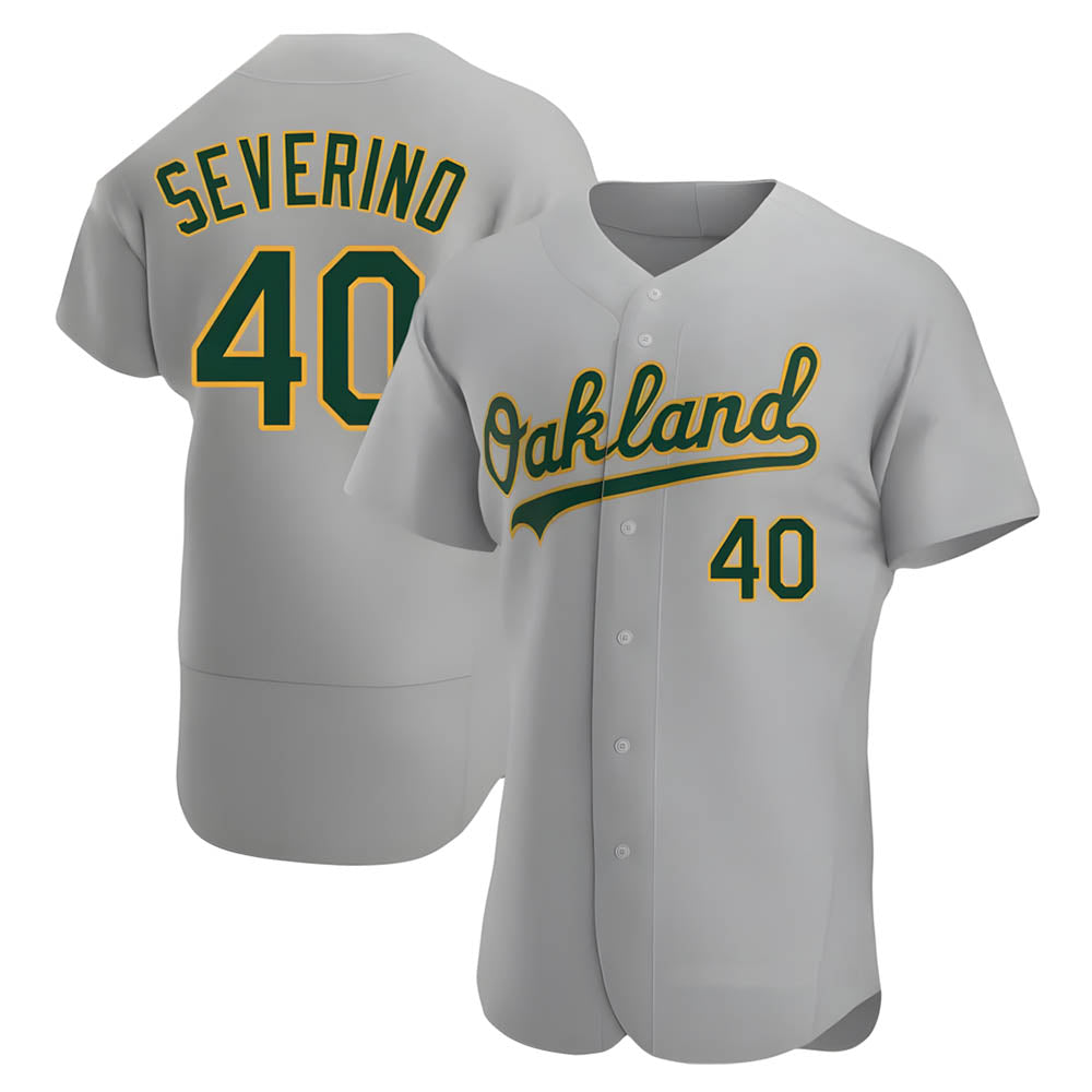 Odoa Athletics #40 Luis Severino player Gray Authentic Road Stitched Jersey