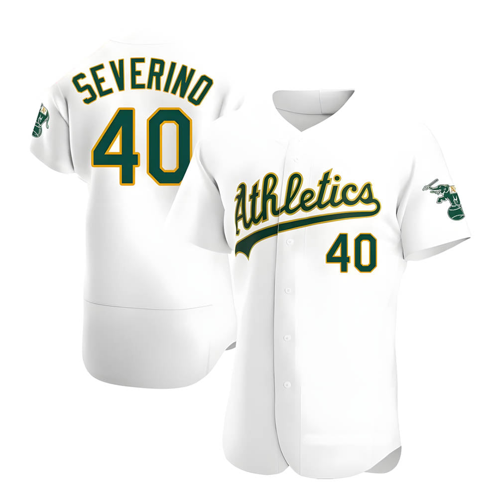 Odoa Athletics #40 Luis Severino player White Authentic Home Stitched Jersey