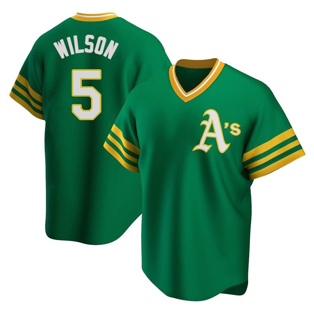 Odoa Athletics #5 Jacob Wilson Green Replica Cooperstown Collection T shirt Stitched Jersey