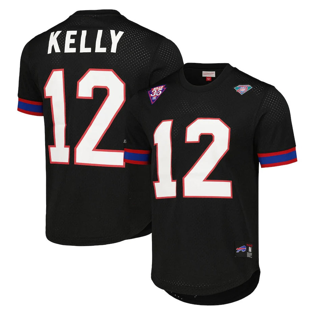 Odoa B.Bills #12 Jim Kelly Player Black Mitchell & Ness Replica Mesh Limited Stitched Jerseys