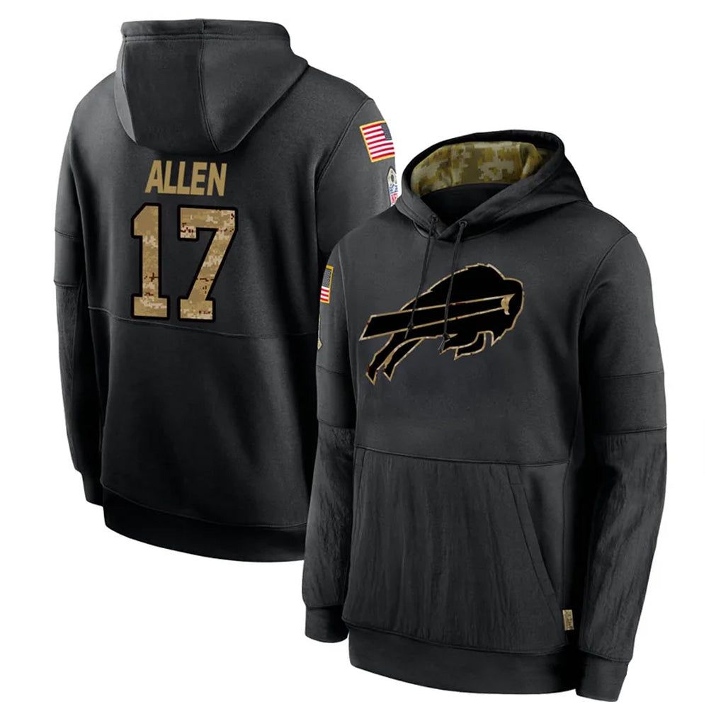 Odoa B.Bills #17 Josh Allen Player Black Salute to Service Hoodies Hame Stitched Jerseys