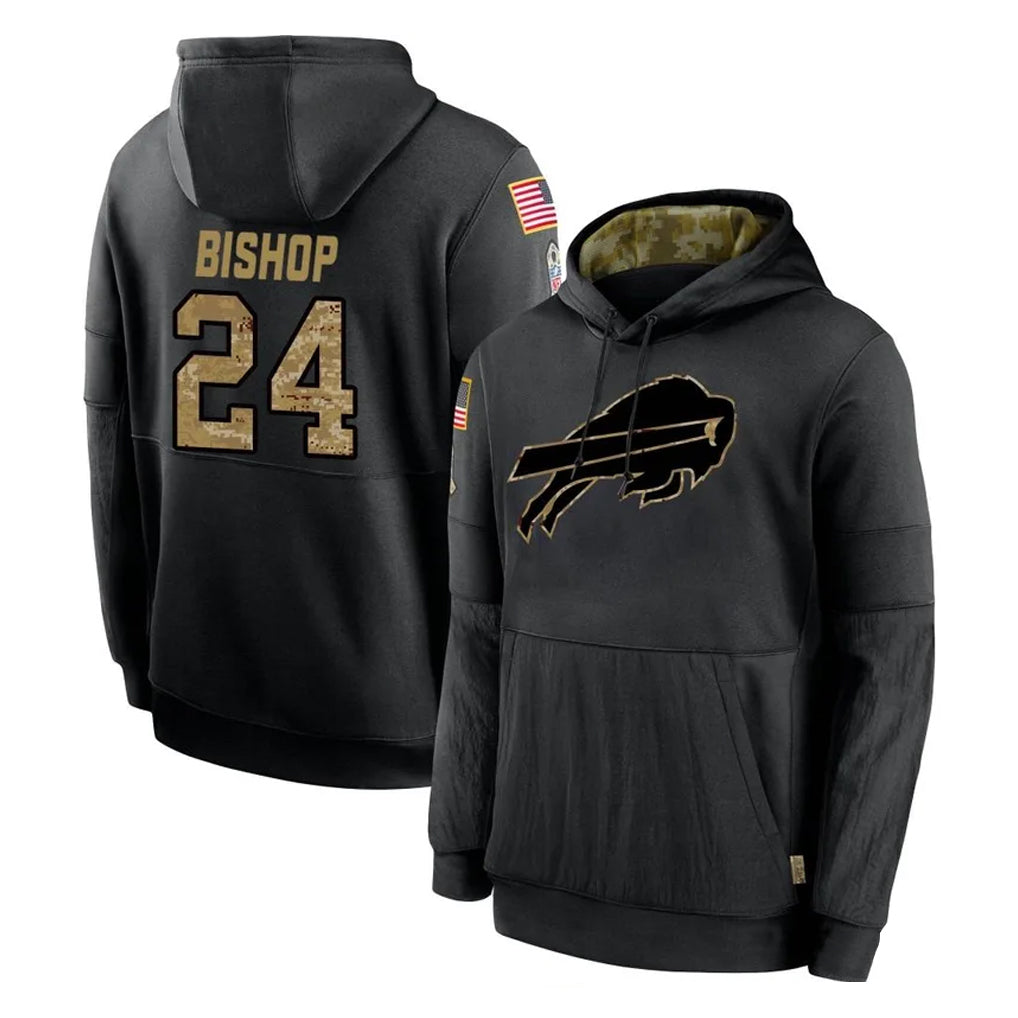 Odoa B.Bills #24 Cole Bishop Player Black Salute to Service Hoodies Hame Stitched Jerseys