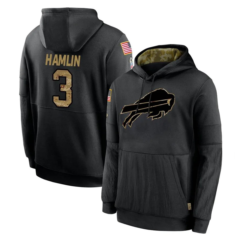 Odoa B.Bills #3 Damar Hamlin Player Black Salute to Service Hoodies Stitched Jersey