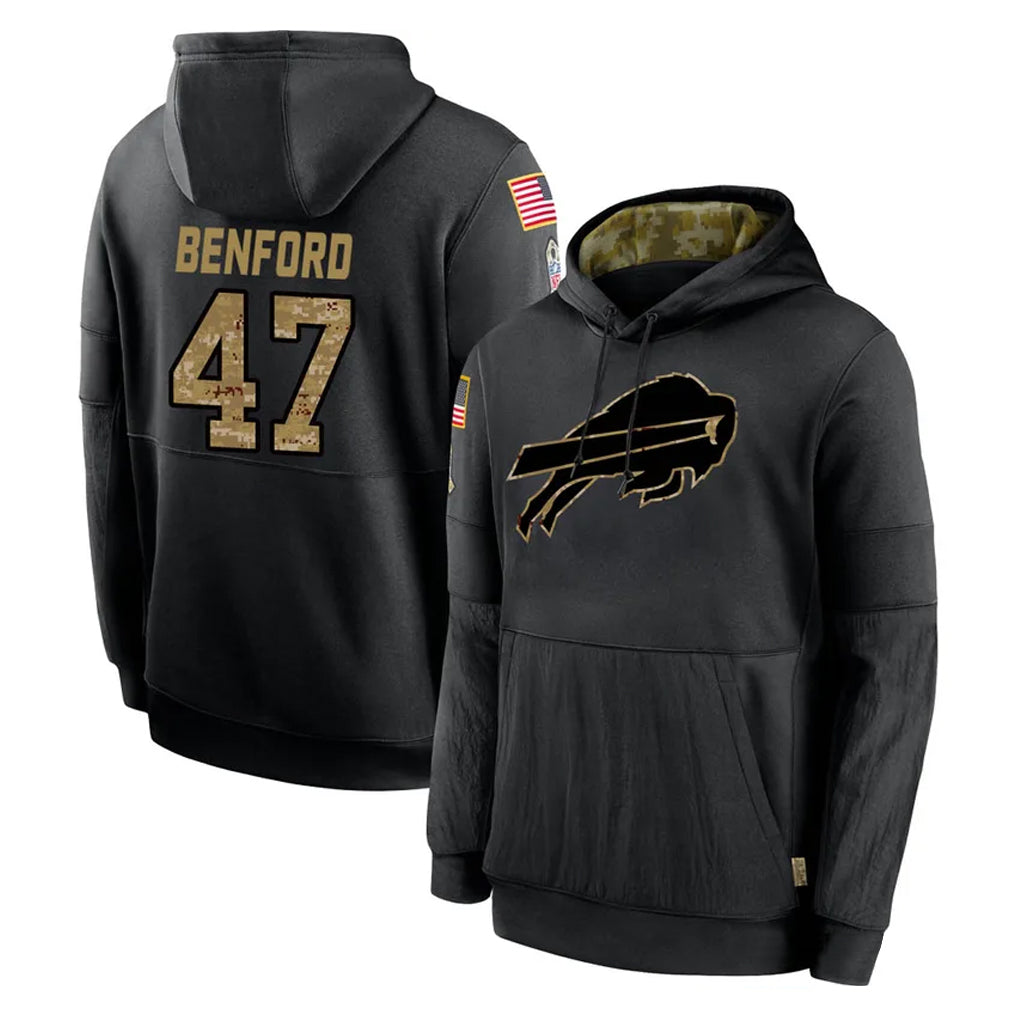 Odoa B.Bills #47 Christian Benford Player Black Salute to Service Hoodies Hame Stitched Jerseys