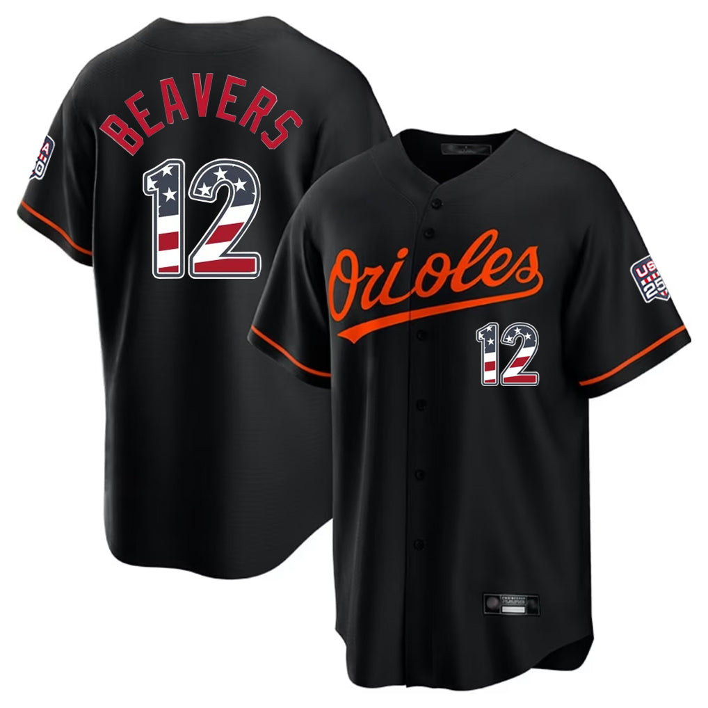 Odoa B.Orioles #12 Dylan Beavers Player Black USA 250 Fourth of July Home Game Stitched Jerseys