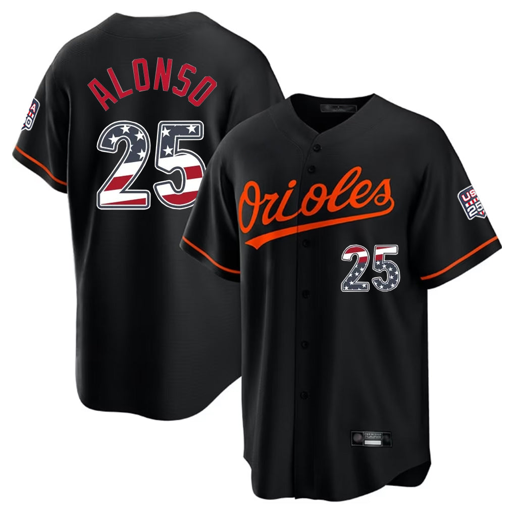 Odoa B.Orioles #25 Pete Alonso Player Black USA 250 Fourth of July Home Game Stitched Jerseys