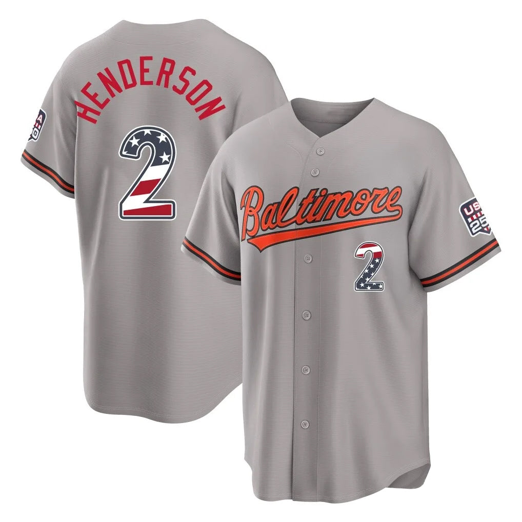 Odoa B.Orioles #2 Gunnar Henderson Player Gray USA 250 Fourth of July Home Game Stitched Jerseys