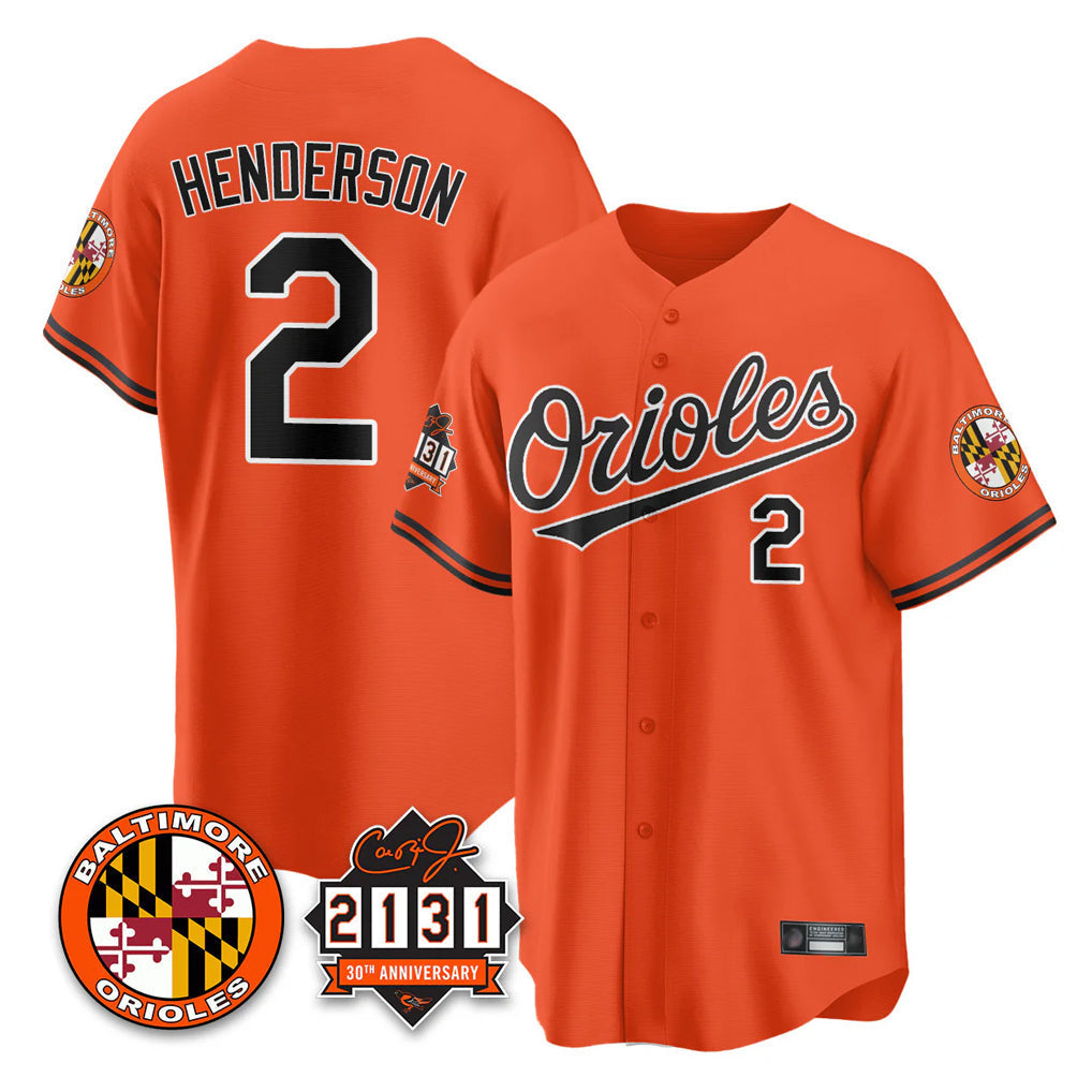 Odoa B.Orioles #2 Gunnar Henderson Player Orange 30th Anniversary of 2131 Home Game Stitched Jerseys