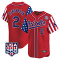 Odoa B.Orioles #2 Gunnar Henderson Player Red USA 250 Independence Day Vapor Premier Limited Home Game Stitched Jerseys