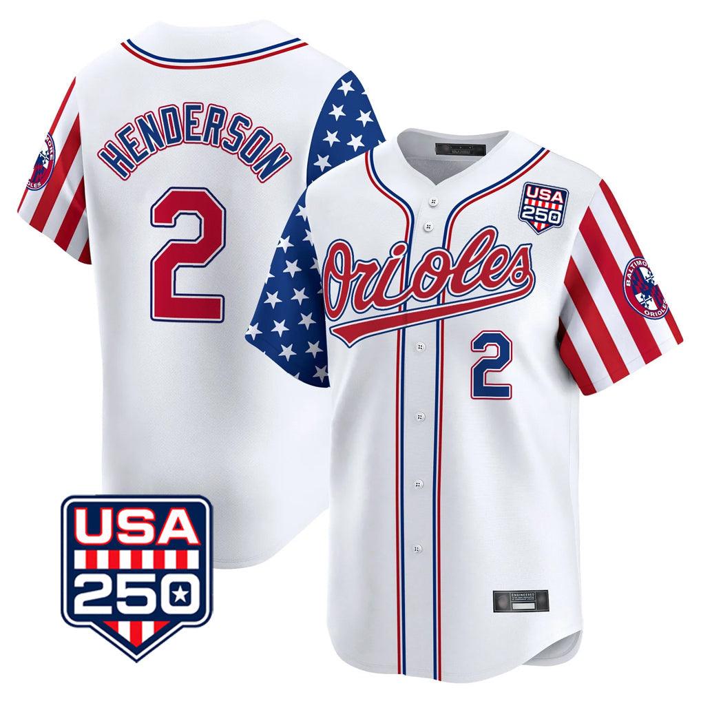 Odoa B.Orioles #2 Gunnar Henderson Player White USA 250 Independence Day Vapor Premier Home Game Stitched Jerseys