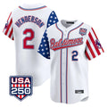Odoa B.Orioles #2 Gunnar Henderson Player White USA 250 Independence Day Vapor Premier Limited Home Game Stitched Jerseys