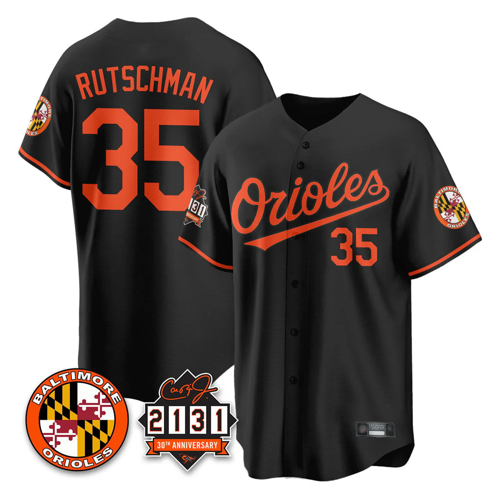 Odoa B.Orioles #35 Adley Rutschman Black 30th Anniversary of 2131 Home Game Stitched Jerseys