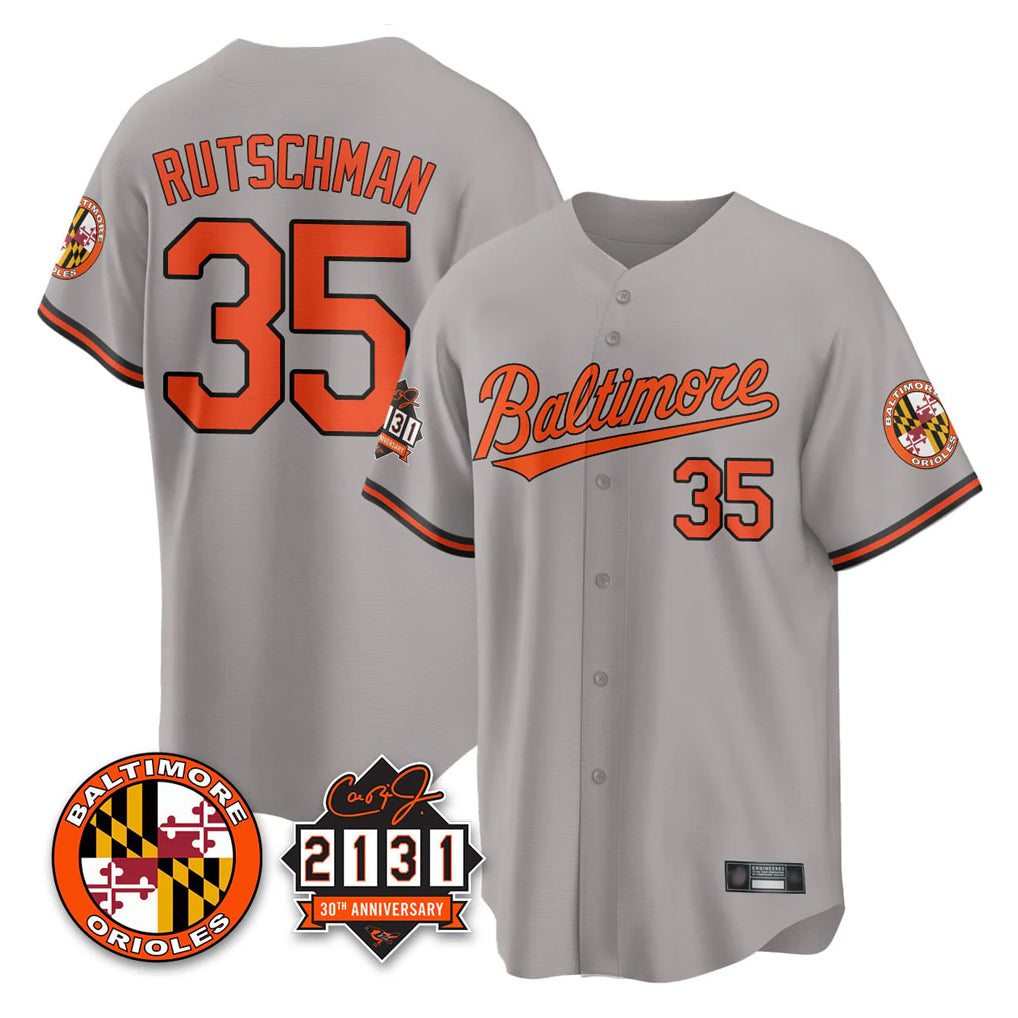 Odoa B.Orioles #35 Adley Rutschman Gray 30th Anniversary of 2131 Home Game Stitched Jerseys