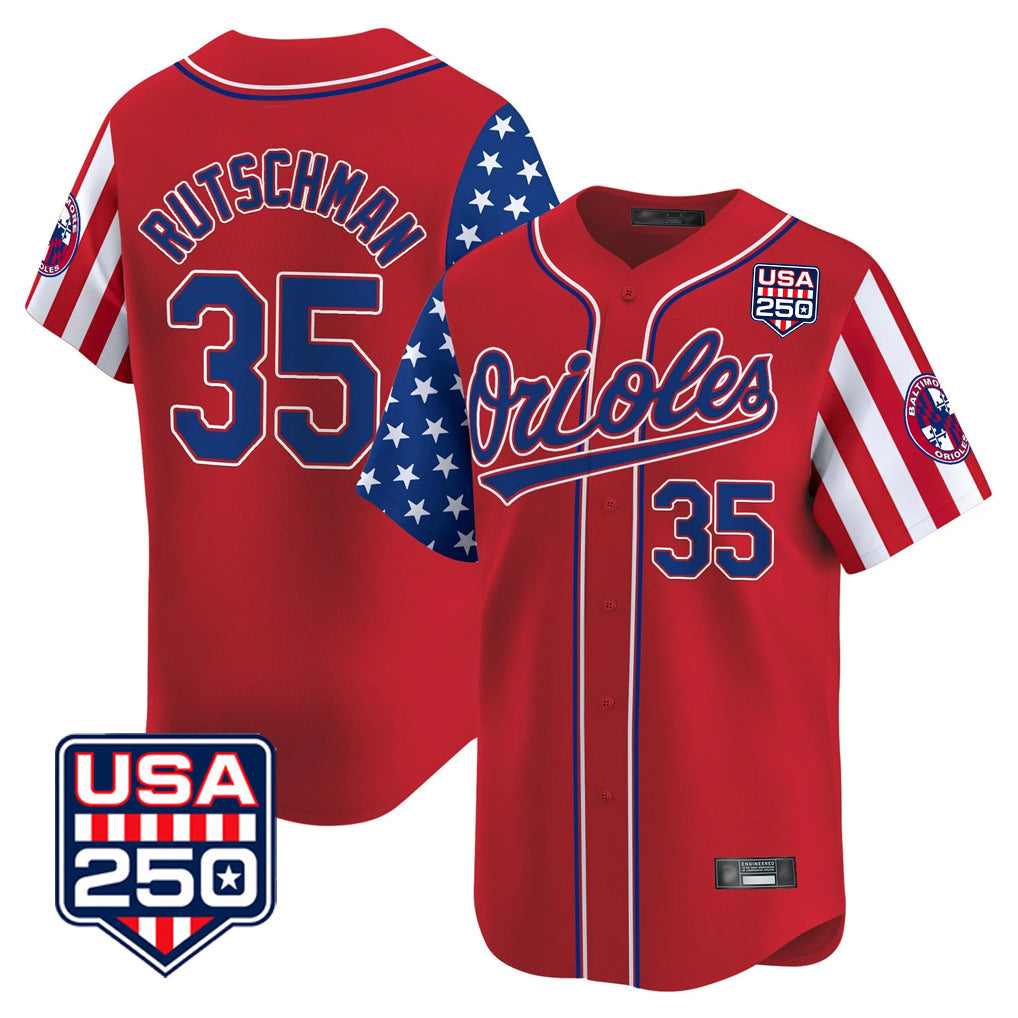 Odoa B.Orioles #35 Adley Rutschman Red USA 250 Independence Day Vapor Premier Limited Home Game Stitched Jerseys