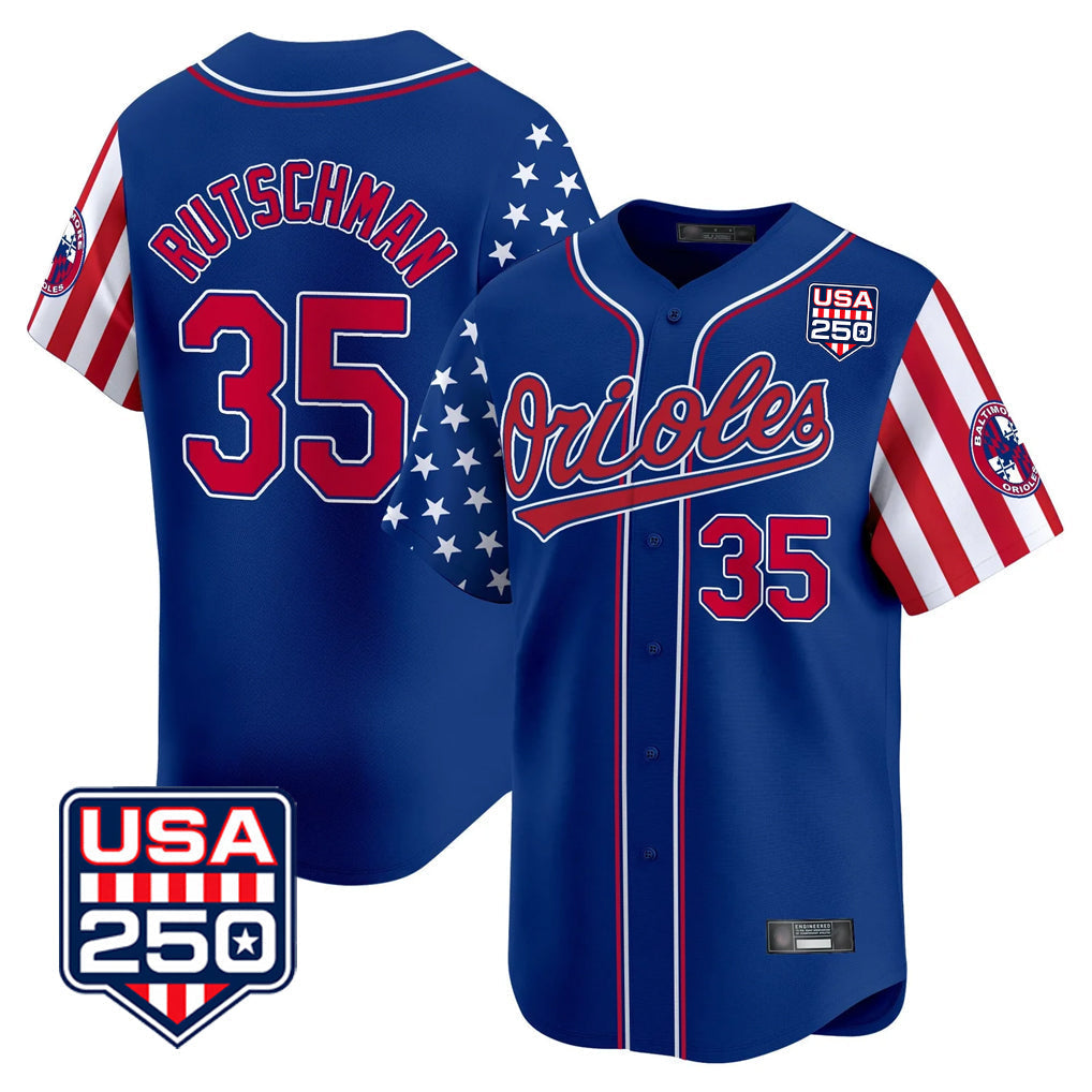 Odoa B.Orioles #35 Adley Rutschman Player Royal USA 250 Independence Day Vapor Premier Limited Home Game Stitched Jerseys