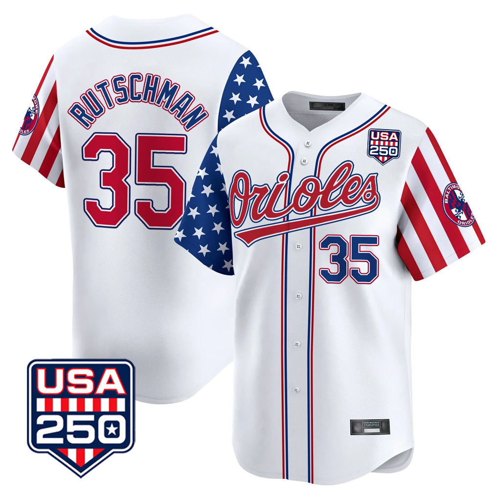 Odoa B.Orioles #35 Adley Rutschman White USA 250 Independence Day Vapor Premier Home Game Stitched Jerseys