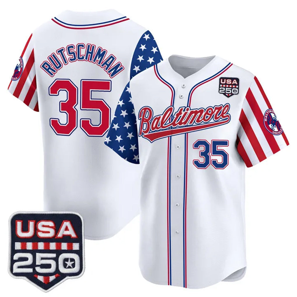 Odoa B.Orioles #35 Adley Rutschman White USA 250 Independence Day Vapor Premier Limited Home Game Stitched Jerseys