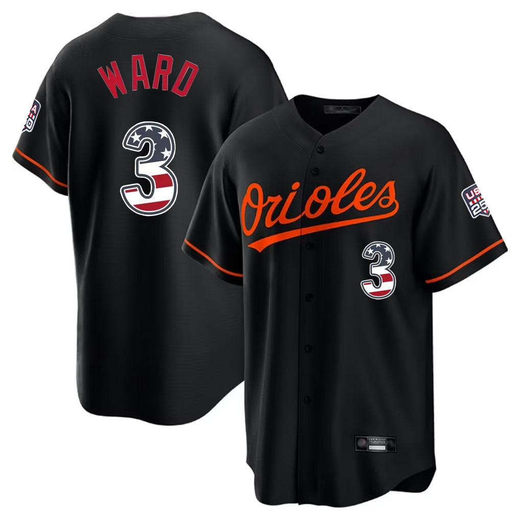 Odoa B.Orioles #3 Taylor Ward Player Black USA 250 Fourth of July Home Game Stitched Jerseys