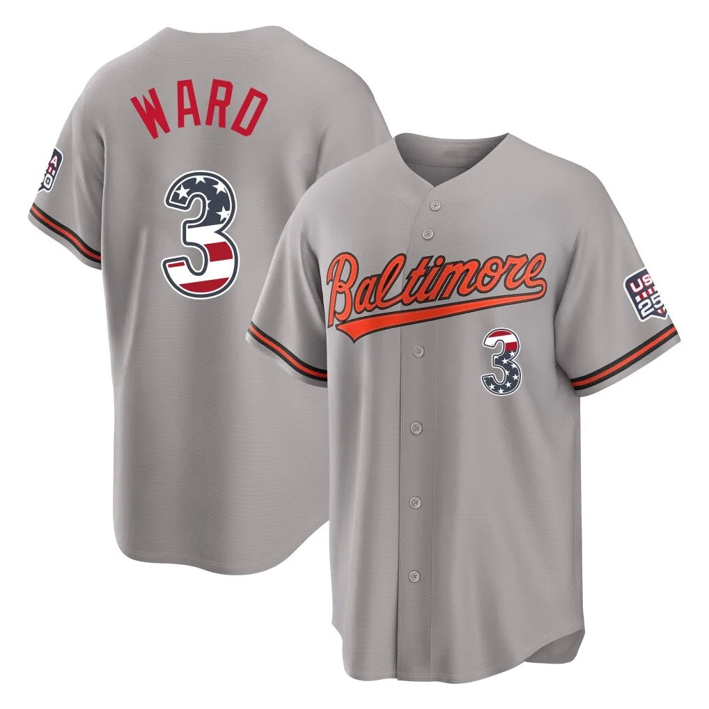 Odoa B.Orioles #3 Taylor Ward Player Gray USA 250 Fourth of July Home Game Stitched Jerseys