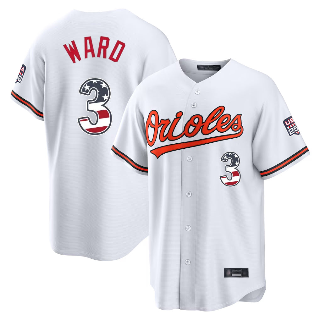 Odoa B.Orioles #3 Taylor Ward Player White USA 250 Fourth of July Home Game Stitched Jerseys