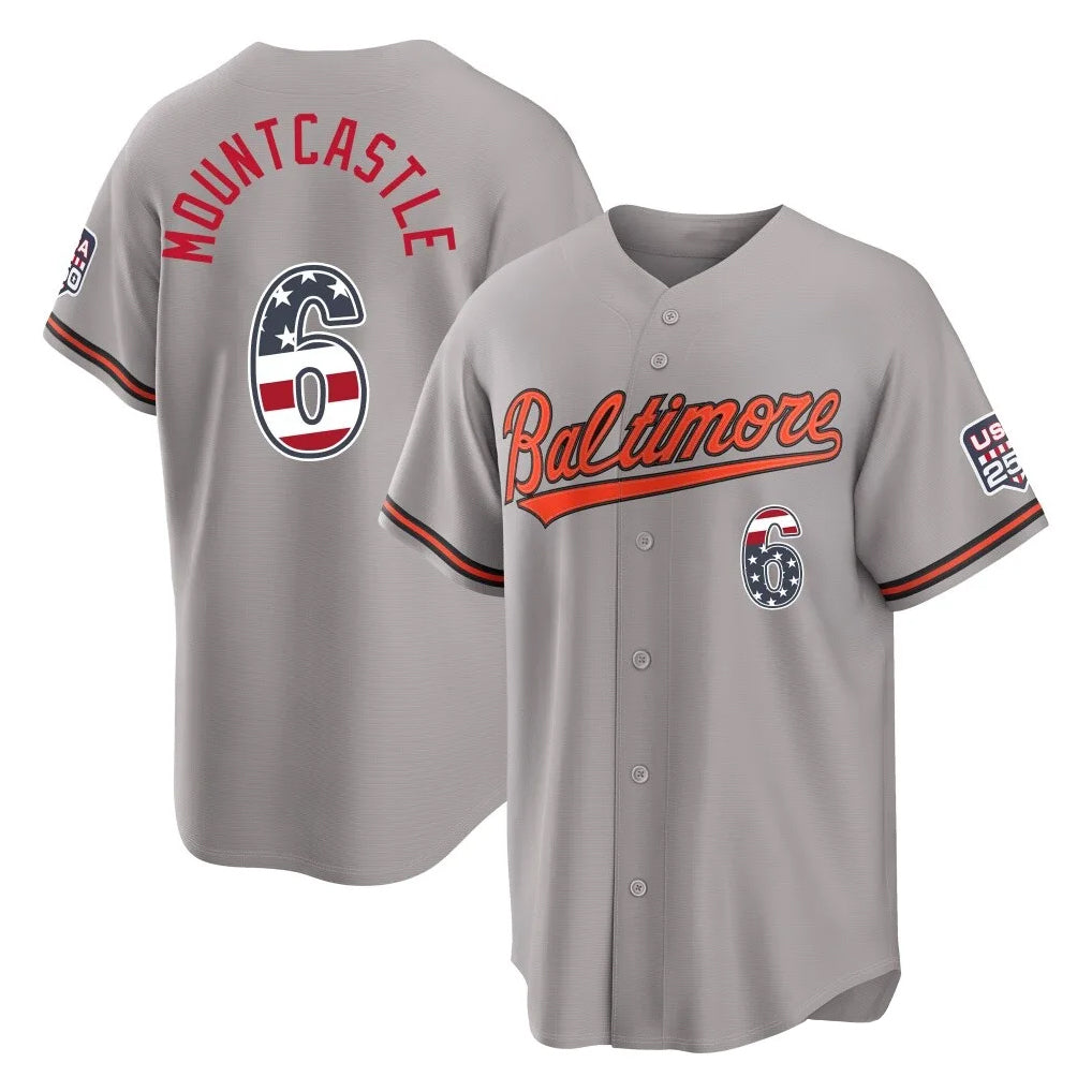 Odoa B.Orioles #6 Ryan Mountcastle Player Gray USA 250 Fourth of July Home Game Stitched Jerseys