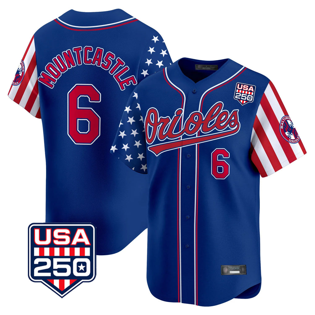 Odoa B.Orioles #6 Ryan Mountcastle Player Royal USA 250 Independence Day Vapor Premier Limited Home Game Stitched Jerseys
