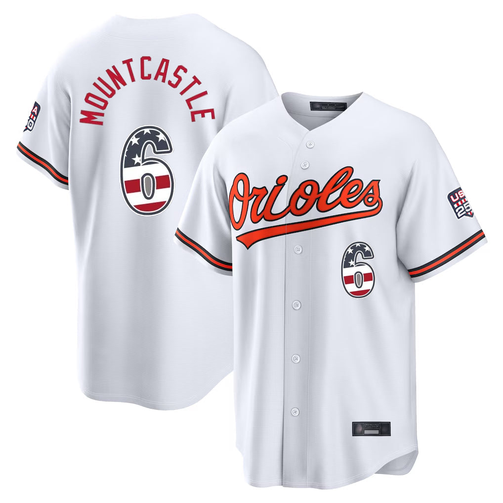 Odoa B.Orioles #6 Ryan Mountcastle Player White USA 250 Fourth of July Home Game Stitched Jerseys