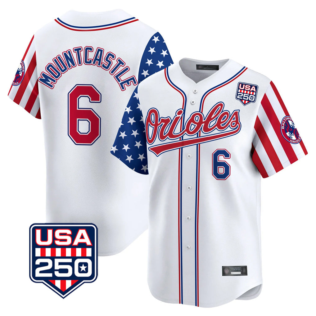 Odoa B.Orioles #6 Ryan Mountcastle Player White USA 250 Independence Day Vapor Premier Home Game Stitched Jerseys