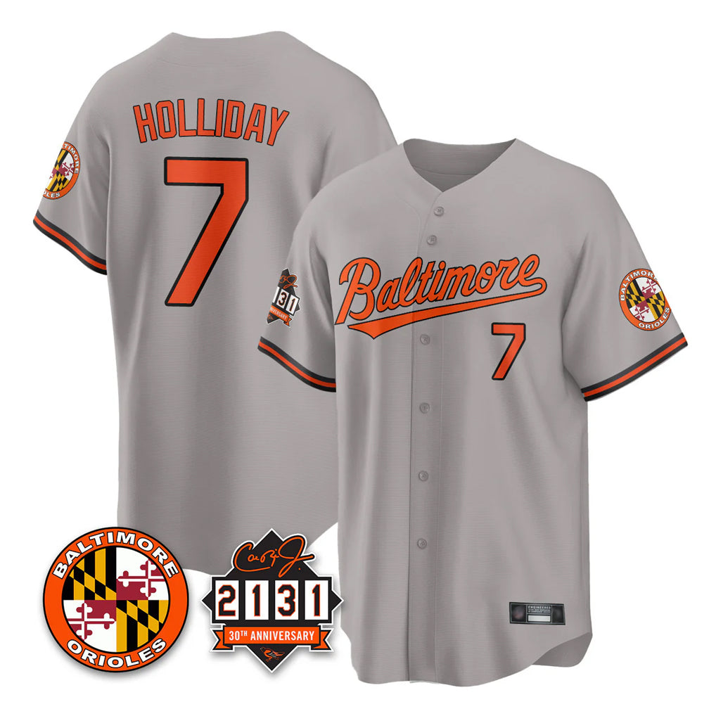 Odoa B.Orioles #7 Jackson Holliday Player Gray 30th Anniversary of 2131 Home Game Stitched Jerseys